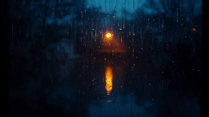 Lluvia nocturna en una ventana